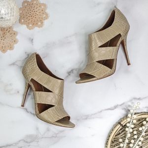 Elizabeth and James Tan Croc-Embossed Heels